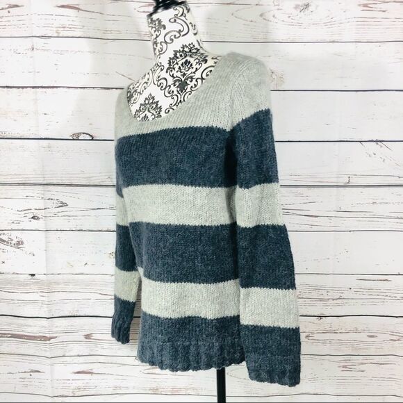 Gap Alpaca Blend Essential Classic Navy Grey Stripe Wide Neck Sweater XS - Picture 4 of 7